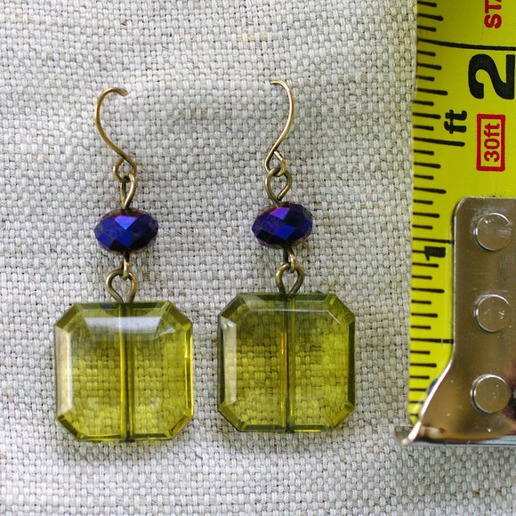 Blue and Green Plastic Beaded Dangle Earrings - Picture 1 of 2